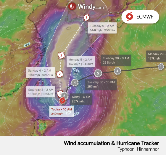 Photo: Windy.com; desc: Hurricane Tracker - Hinnamnor & Wind accumulation ECMWF; licence: cc